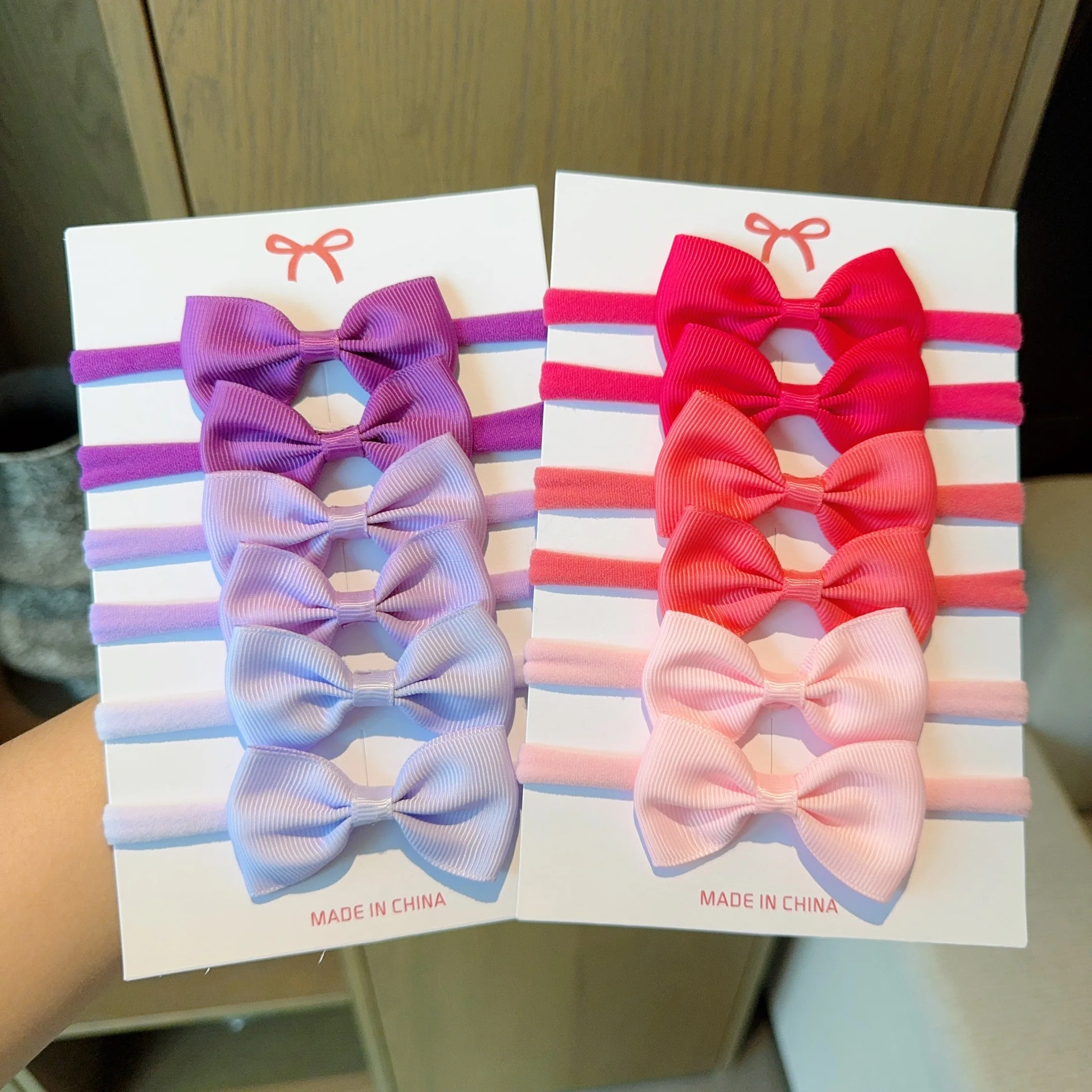 6Pcs/set Wholesale Girls Solid Color Bowknot Headband For Baby Kids Grograin Ribbon Headwear Hair Bands Infant Hair Accessories