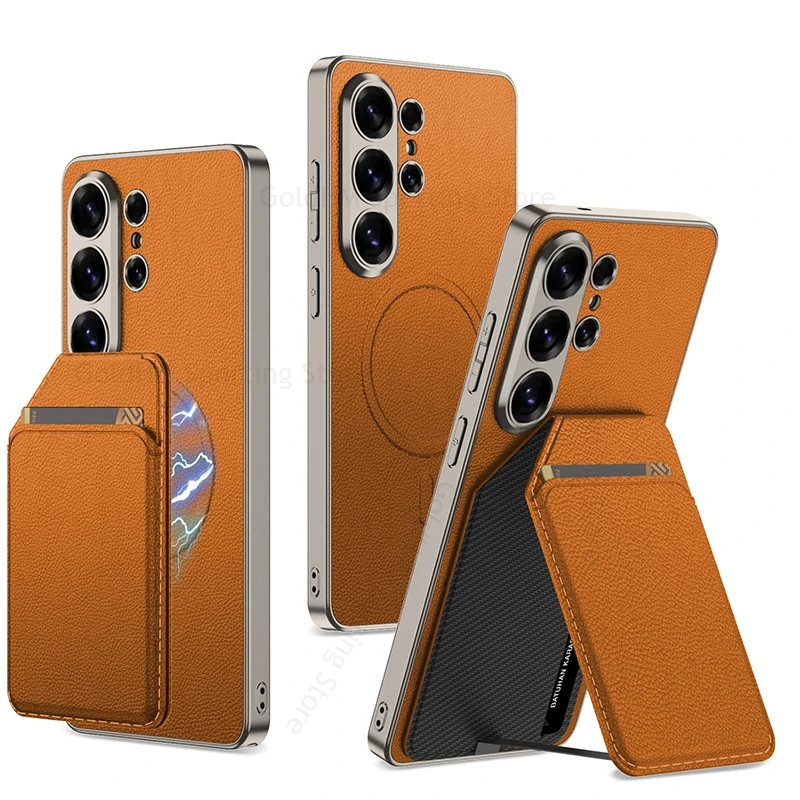 

Split Card Sot Capa For Samsung S26 Ultra 5G For Magsafe Leather Phone Case For Galaxy S26 Ultra Magnetic Wallet Kickstand Cover