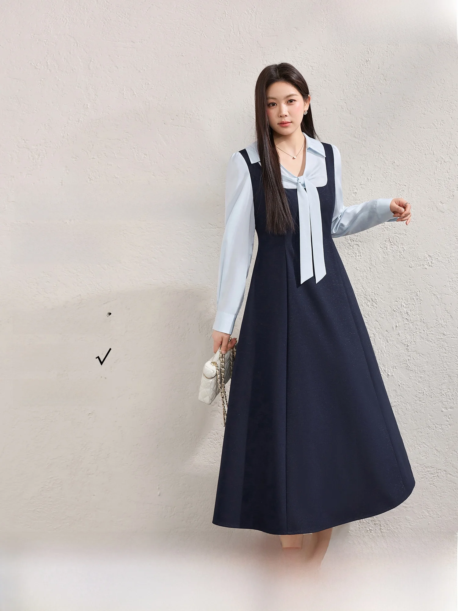 

Синяя юбка-трапеция из шерстяной смеси больших размеров с эффектом утяжки на талии, длинная, для повседневной носки, весенняя новинка для женщин