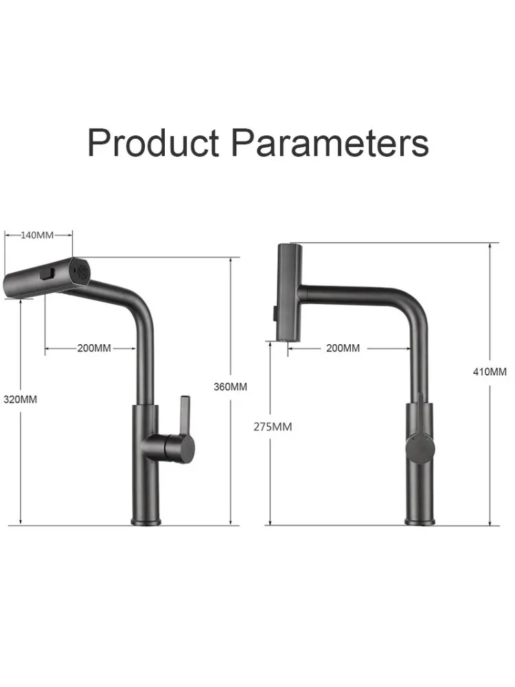 Imagem -06 - Torneiras Pull-out Waterfall Stream para Cozinha Cabeça de Pulverizador Misturador para Pia Níquel Escovado Acessórios Water Tap Cinza e Preto Rotação