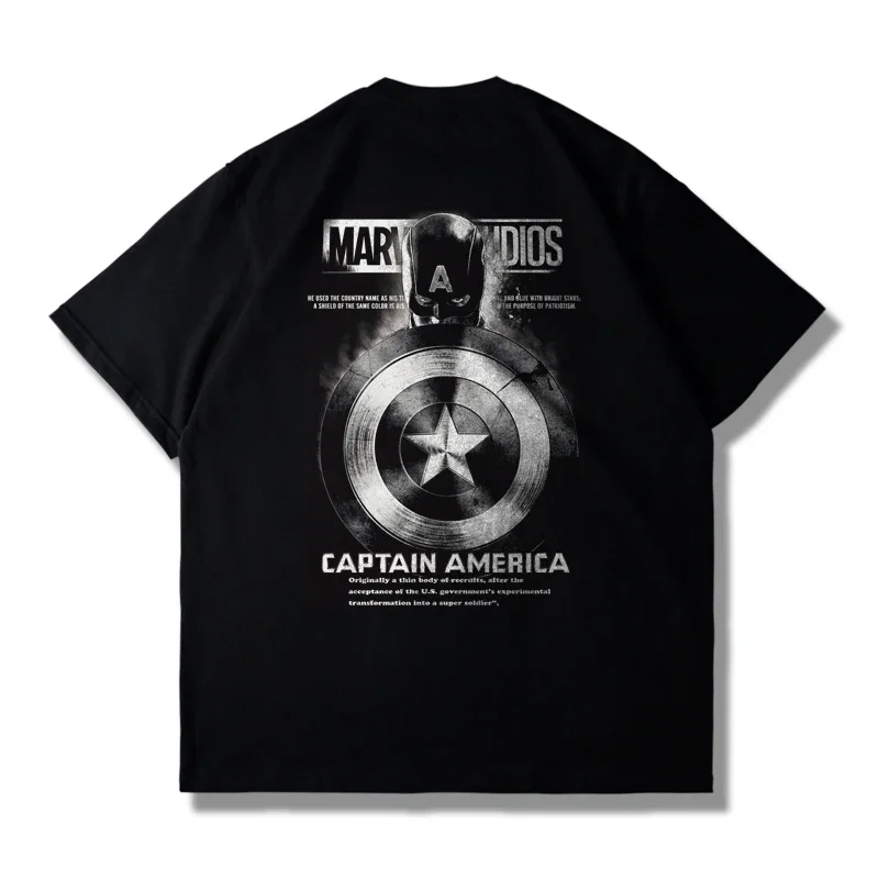 Avengers Marvel Captain America Shield Men's Autumn Break Short Sleeve T-shirt men's and women's loose plus size top clothing