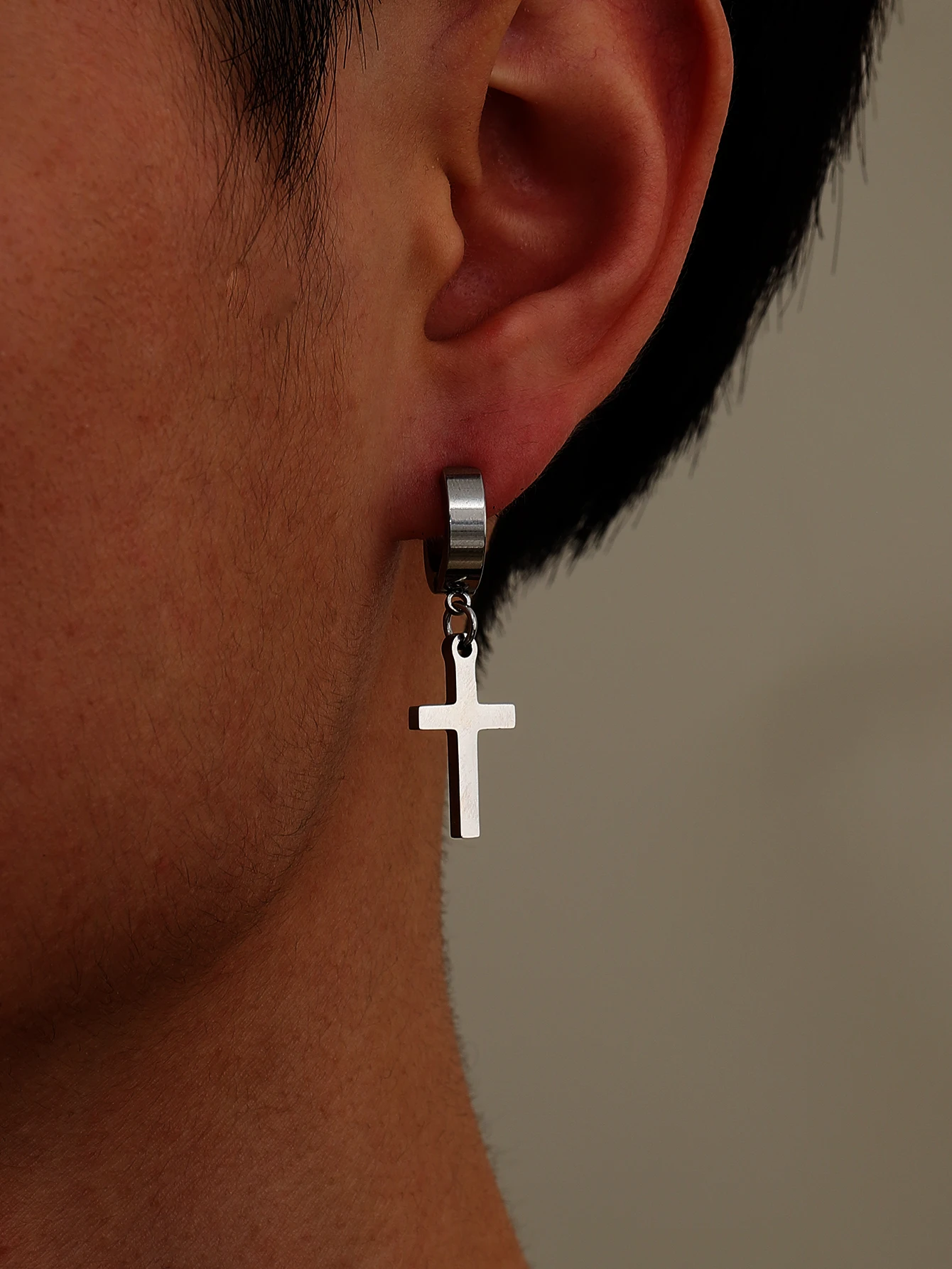 Men'S Accessories Instagram - Réinitialisation d'oreille pendentif croix personnalisé, accessoires