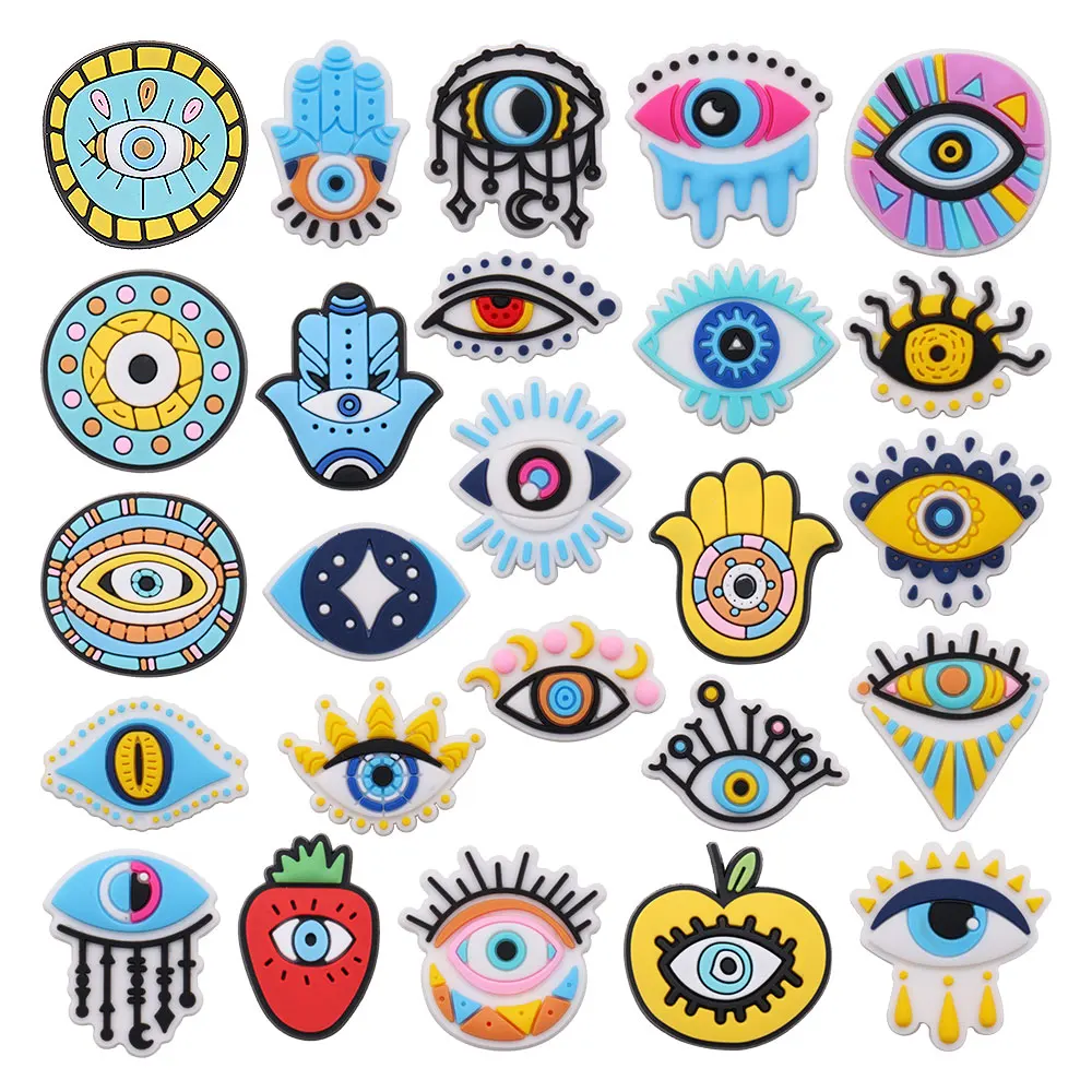 Single Sale 1pcs PVC Shoe Charms Fit Wristbands Evil Eye Buckle Clog Garden Shoes Button Decoration Accessories Kid Xmas Gift