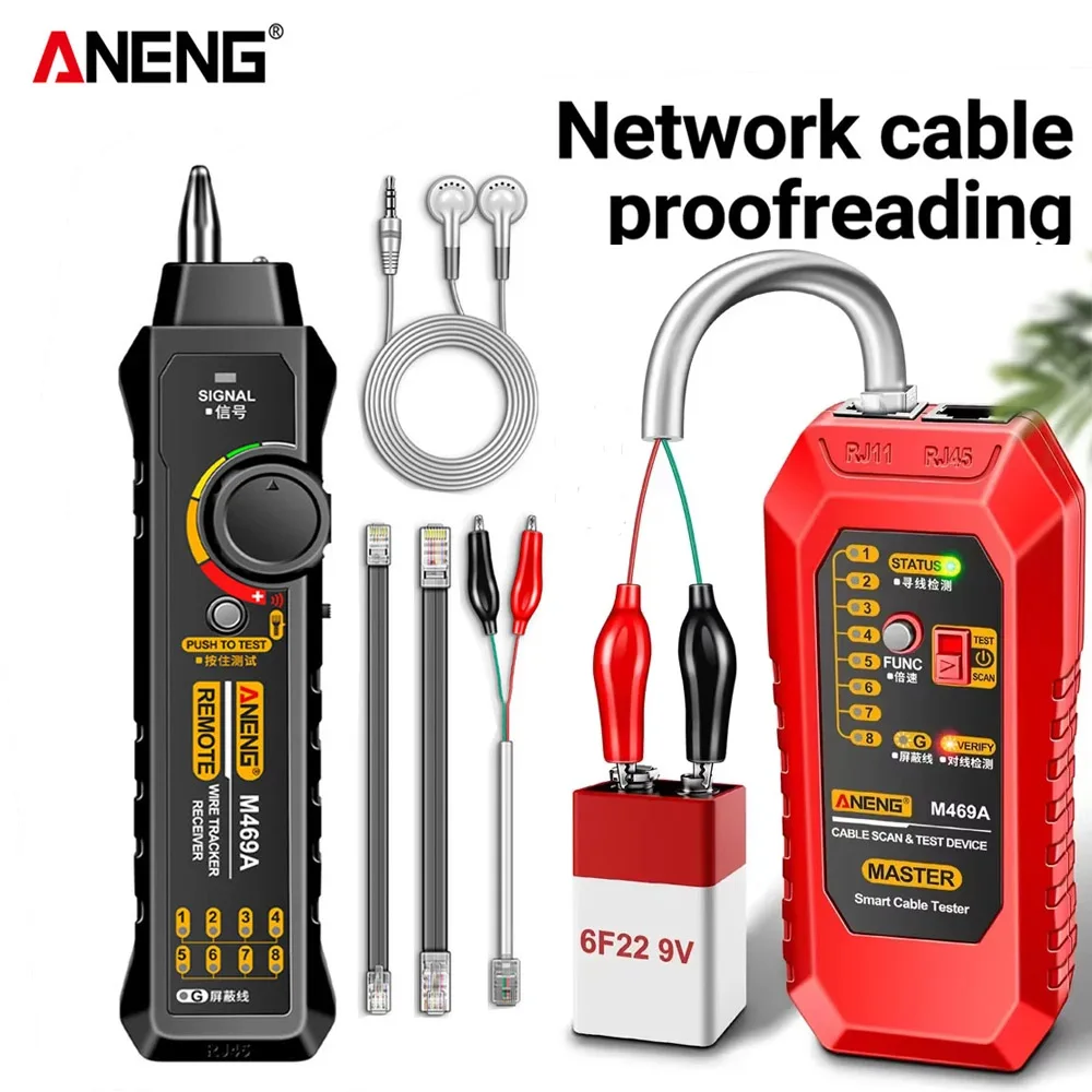 Tester kabli sieciowych RJ45 RJ11 ANENG M469A Analizator sieciowy Tester kabli LAN Lokalizator przewodów Detektor tonera Narzędzia do testowania linii