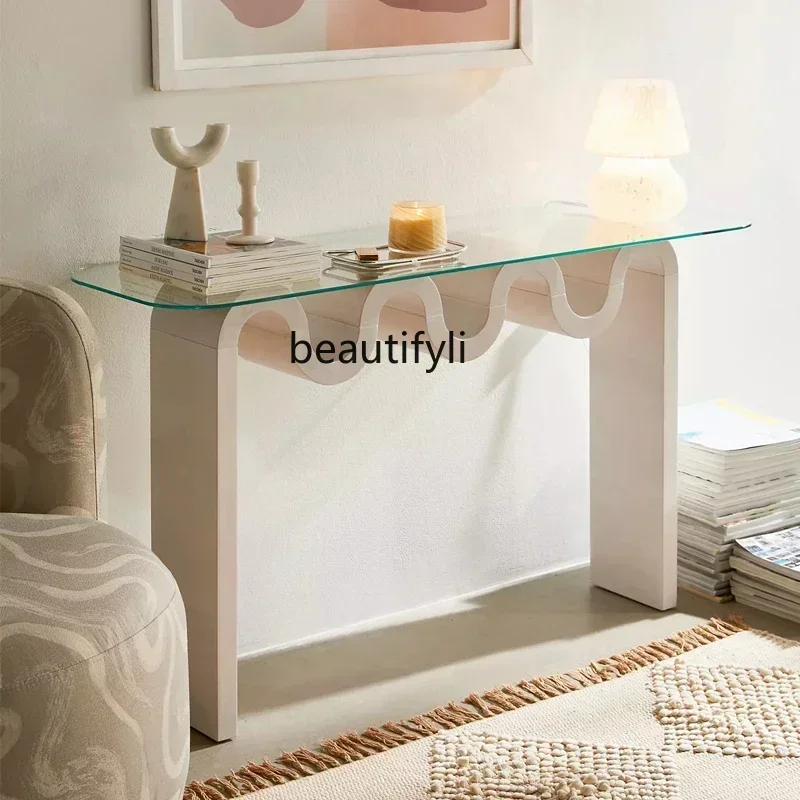 

xxqCreative Console Tables Italian Minimalist Light Luxury Tempered Glass Entrance Stage Water Ripple Rectangular Transparent
