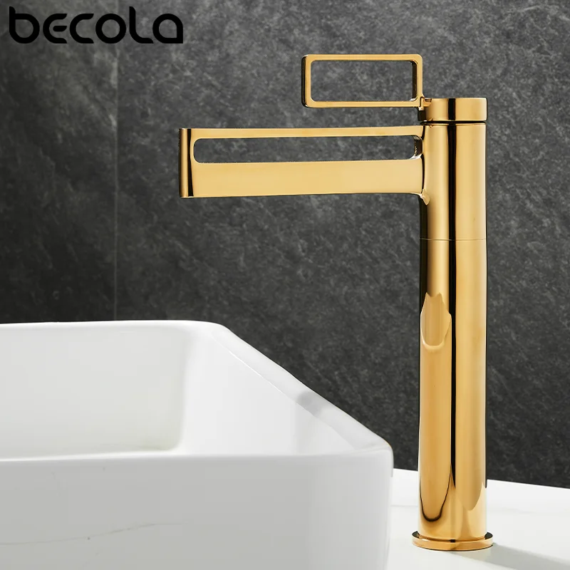 

Becola Gold Bathroom Sink Faucet with Middle Hollow Luxury Bathroom Faucet Black Brass Bathroom Single Rod Faucet