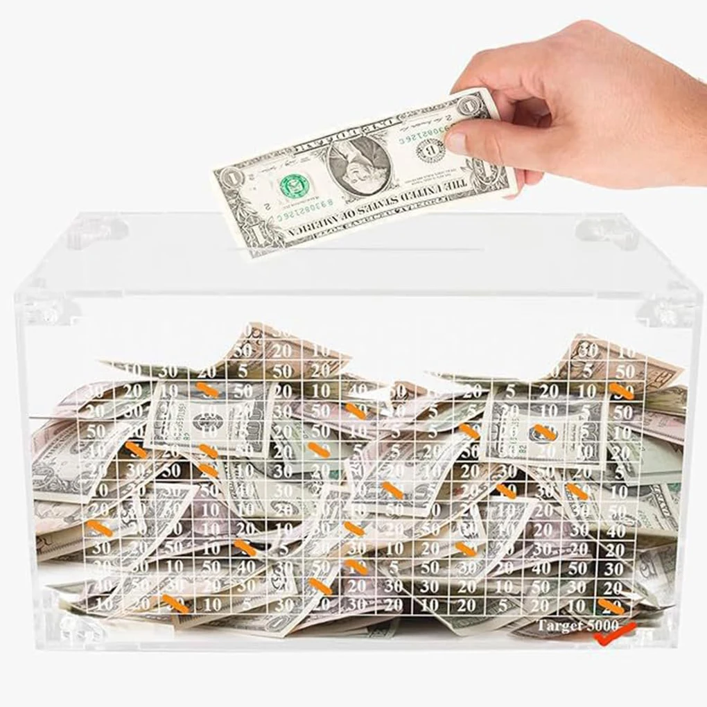 Cube Saving Coins Storage Box with Counter Acrylic Saving Money Jar Transparent Piggy Bank Coin Cash Container Adults Kids Gift