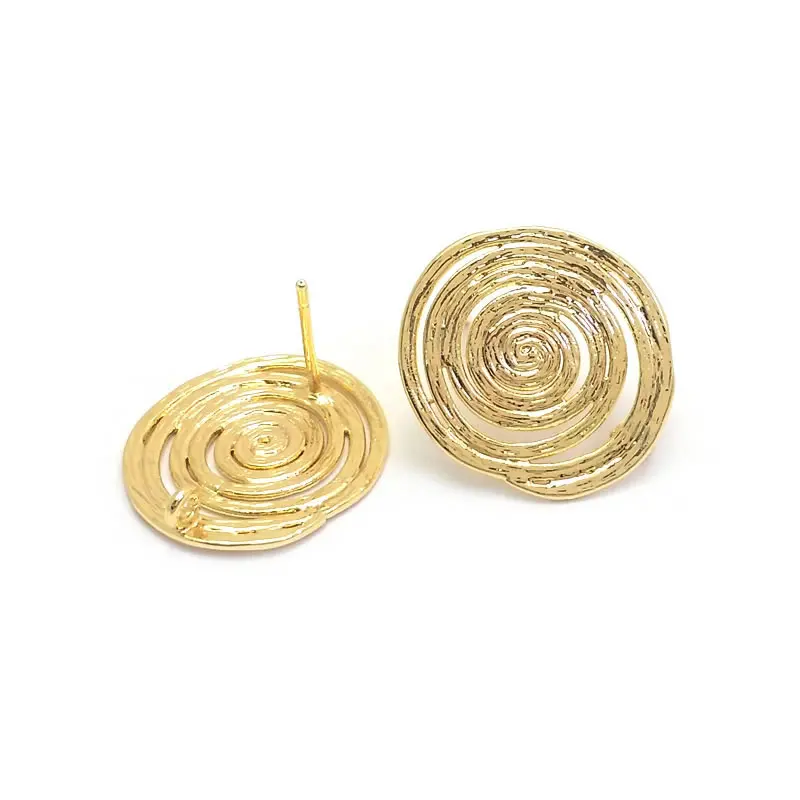 18K Gold Color Brass Roll Pattern Stud Earrings Pins High Quality Diy Jewelry Making Earrings Accessories Materials for Women