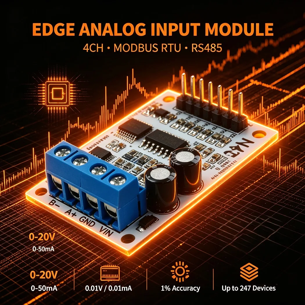 Modbus RTU RS485 Current Voltage Acquisition Module 0-50mA 0-20V 1% Precision Calibratable Support 247 Devices Parallel