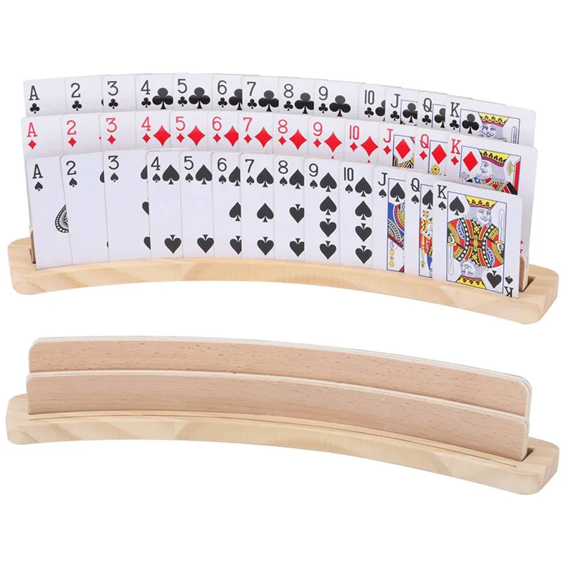 Curved Wooden Playing Card Holder Tray Rack Organizer Solid Card Holder for Kid Seniors for Bridge Canasta Strategy Card Playing