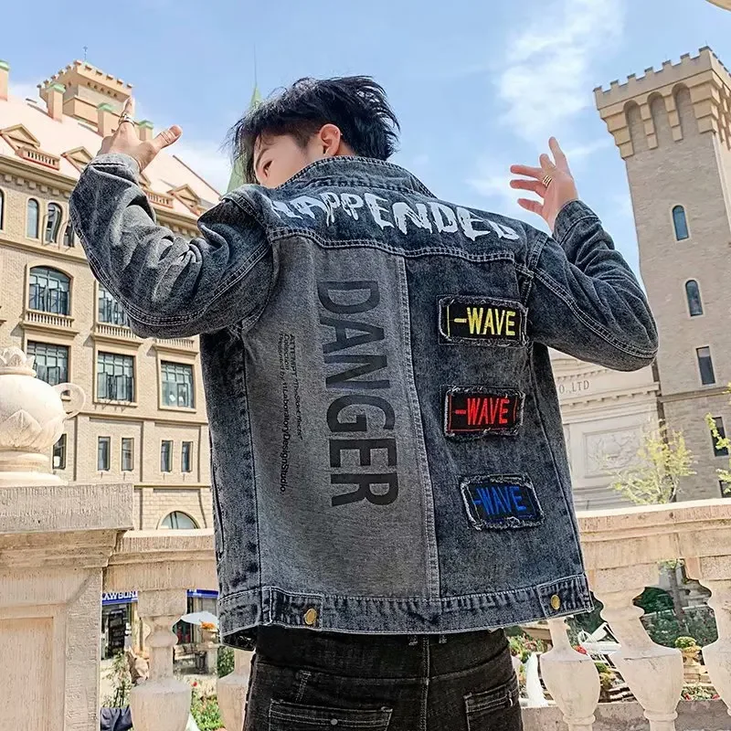 Spring Autumn Embroidery Denim Jacket Men 2022 New Casual Teenagers Hip Hop Baseball Uniform Slim Student Handsome Jacket Top