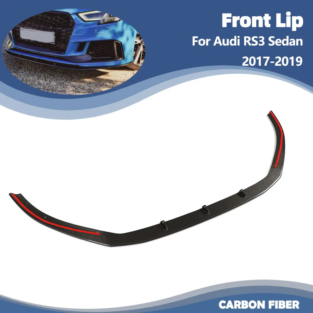 Carbon Fiber Car Front Bumper Lip Spoiler for Audi RS3 Sedan 4-Door 2017-2019 Front Lip Chin Apron Protector Body Kit
