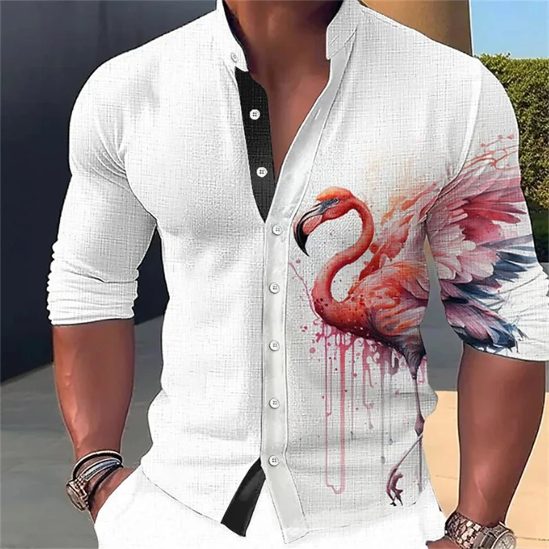 Men's shirts 3D printed shirts for daily outings, lapels for fashionable long sleeved clothing, fashion designers for leisure