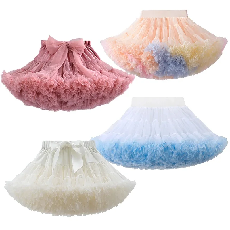 Kids Girls Lolita Cosplay Petticoats A-Line Puffy Tutu Skirt Layered Tulle Ballet Dance Pettiskirts Big Bowknot Underskirt