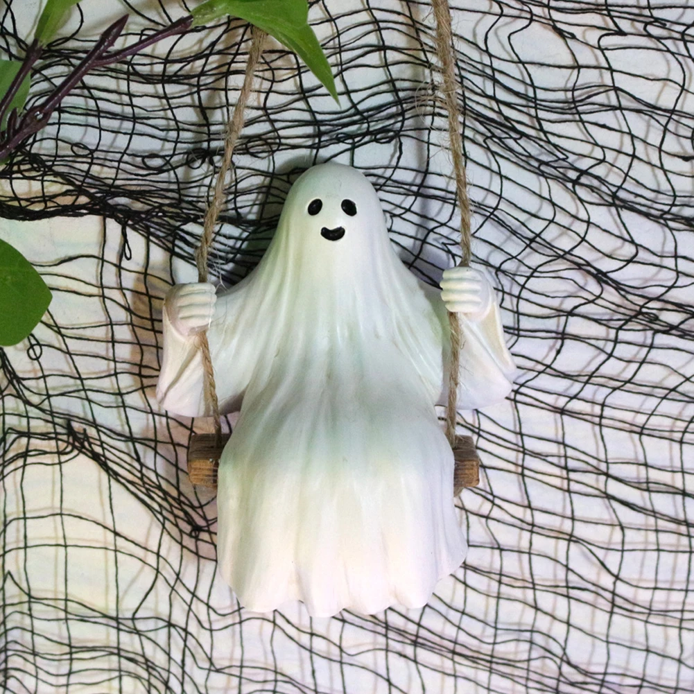 Halloween Ghost Swing Handwerk Hars Schattige Ghost Swing Decor Creatieve Hangende Ghost Ornament Auto Interieur Accessoires