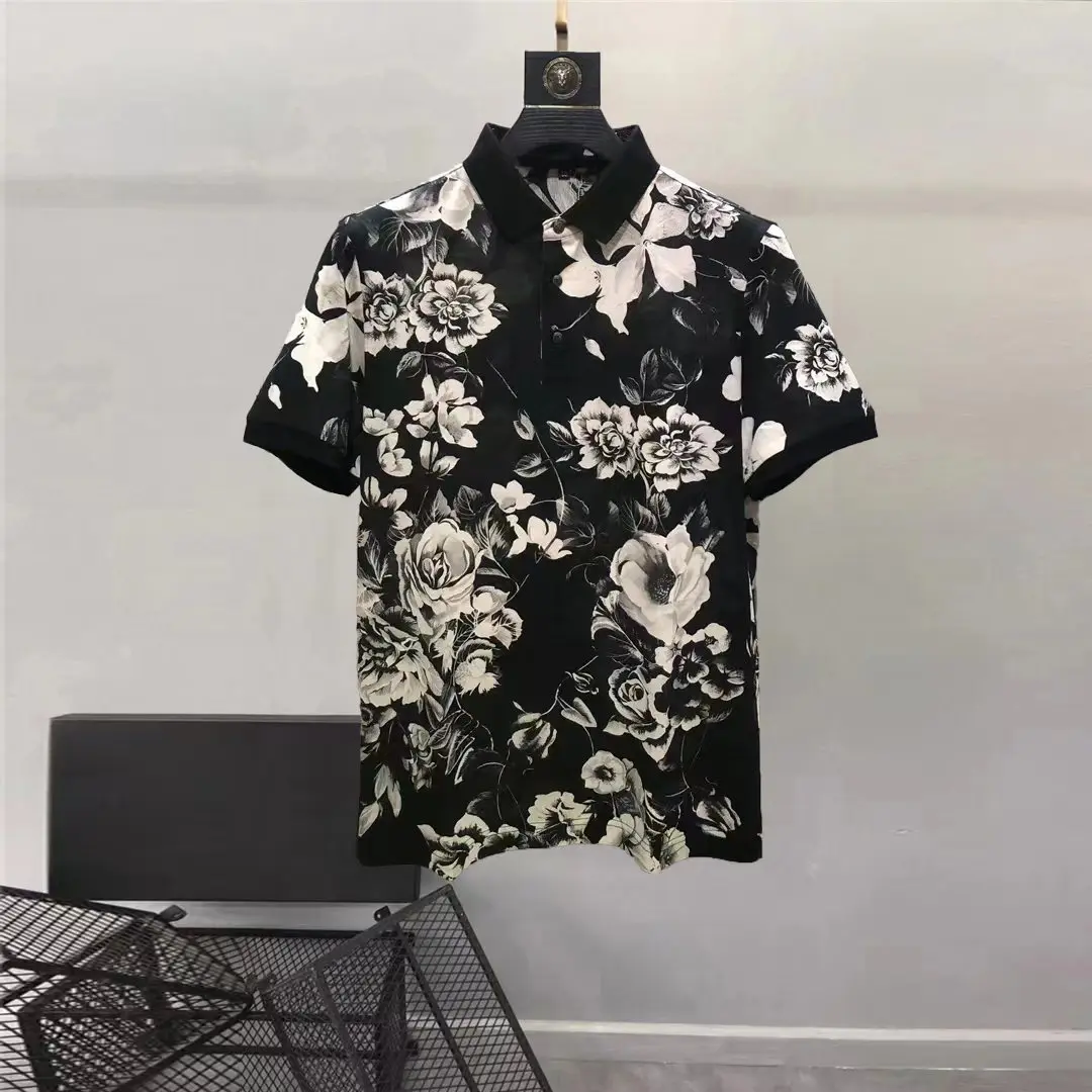 

Europe and the United States menswear summer new Short sleeve lapel Rose flower printing Fashion T-shirt XXXL