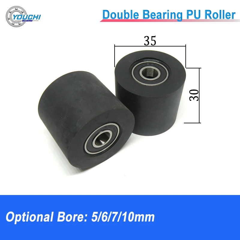 

4pcs 635 626 607 698 6800 Double Bearing Polyurethane Wheel 35mm Diamter 30mm Length PU Coated Driven Pulley Rubber Roller