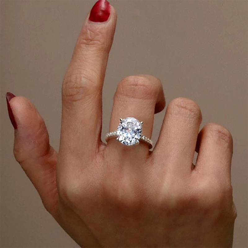 3CT البيضاوي قطع مويسانيتي الدائري للنساء 925 فضة خمر المشاركة الزفاف وعد الفرقة فنجر مجوهرات معتمد الدائري