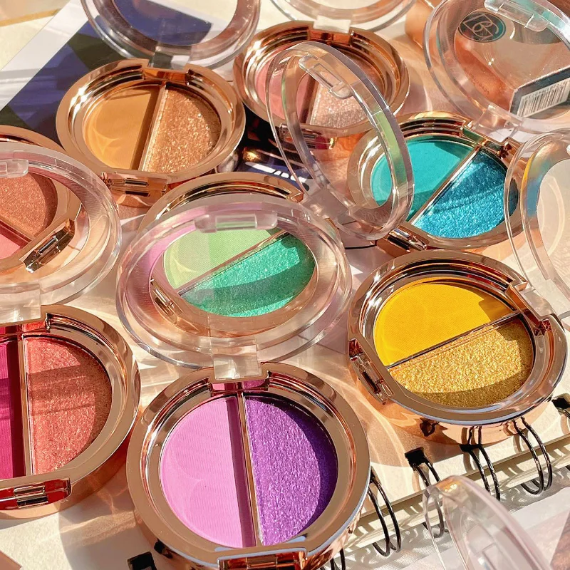 New Macaron 2 Color Eyeshadow Palette Shimmer Glitter Nude Pearly Matte Glitter Eyeshadow Pallete Shiny Eye Shadow Eye Pigments