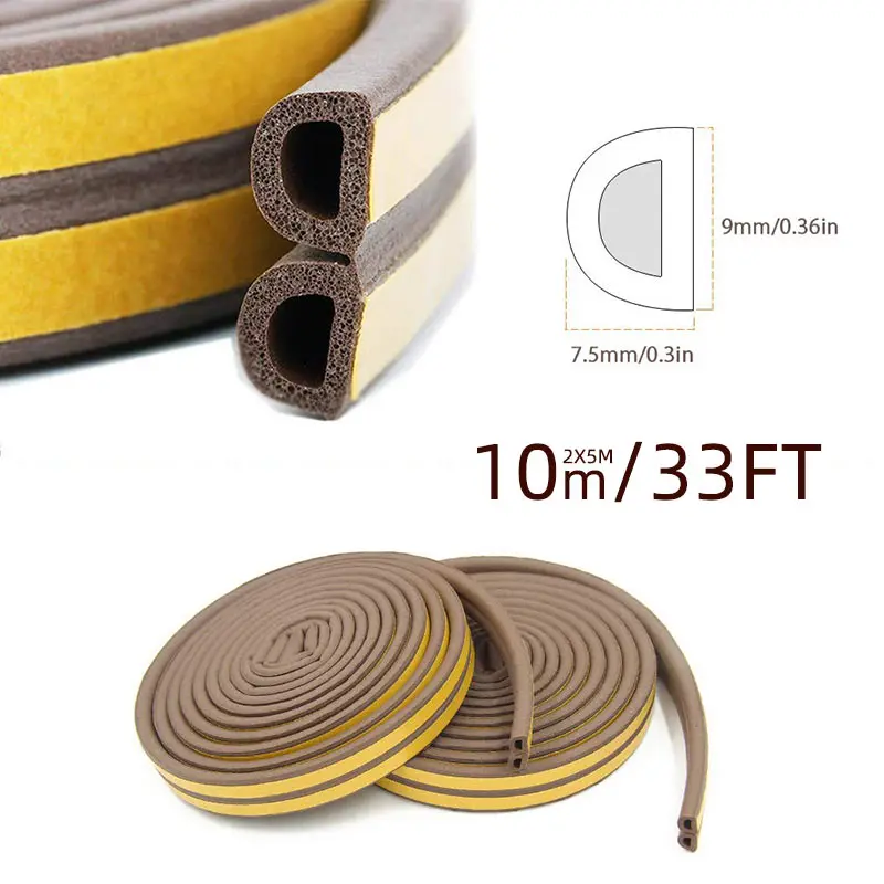 ​10m  Brown Collision Avoidance Seal Wheatherstrip Noise Insulation Adhesive Doors Windows Foam Sealing Strip Soundproofing