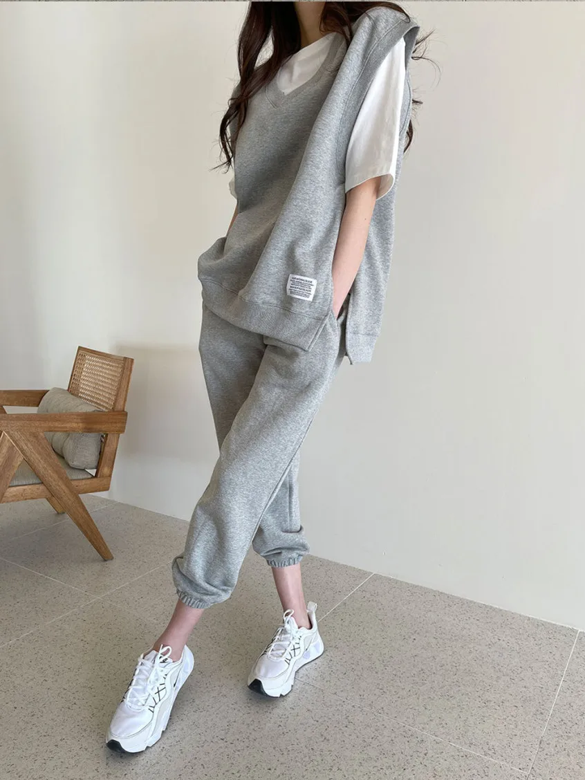 Conjunto de Top e Calças Fenas Casual com Capuz For de Fce Estilo Coreano Primavera Outono Inverno