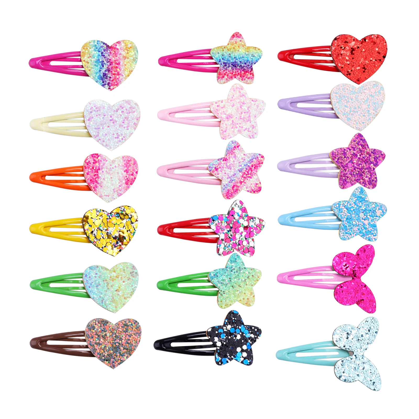 18pcs Glitter Sparkle Hair Clips for Girls Star Heart Sequins Heart  Clips Butterfly Rainbow Ponytail Accessories