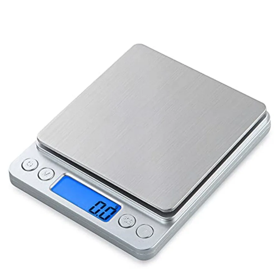 Small Digital Scale 3kg/0.1g Kitchen Food Scale with Blue Backlit LCD Display Stainless Steel 6 Units Auto Off Tare PCS Functio
