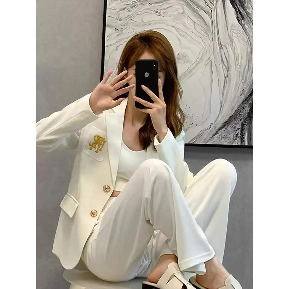 Letter Embroidered Suits Tops For Women\'s 2023 High-end Blazers Coat Temperament Elegant Business Female Clothing Slimming