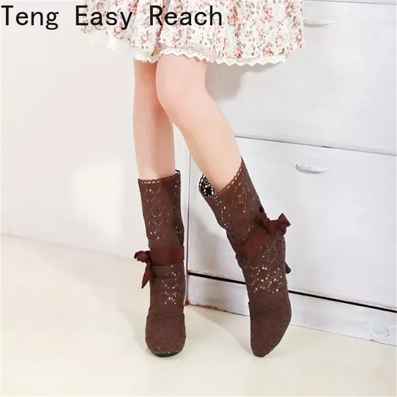 Crochet Summer Boots 2024 New Shoes Lace Hollow Crochet Boots XL Hollow Fashion Women\'s Boots 34-43