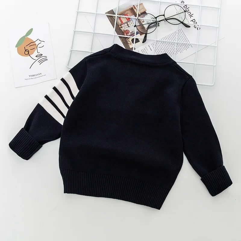 New Children\'s Spring Autumn Striped Knit Sweater Long Sleeve Boys Girls pure cotton V-Neck Cardigan Sweaters Kids coat 0-7Y