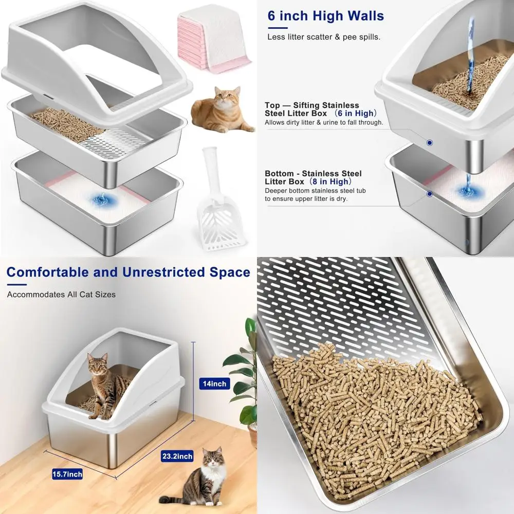

Extra Large Sifting Litter Box for Cats with XXL Lid, Ideal for Non-Clumping Pellet Litter and Big Cats, Easy Clean System