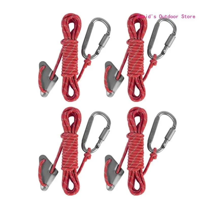 4Pcs Reflective Tent Guy Rope Camping Rope with Aluminum Adjuster Tensioner X3UA