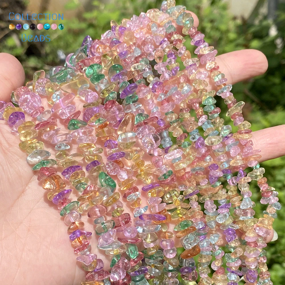 حجر كريستال زجاجي ملون غير منتظم طبيعي ، حبات سائبة لصنع المجوهرات ، إكسسوارات أساور ذاتية الصنع ، بيع بالجملة ، 15"