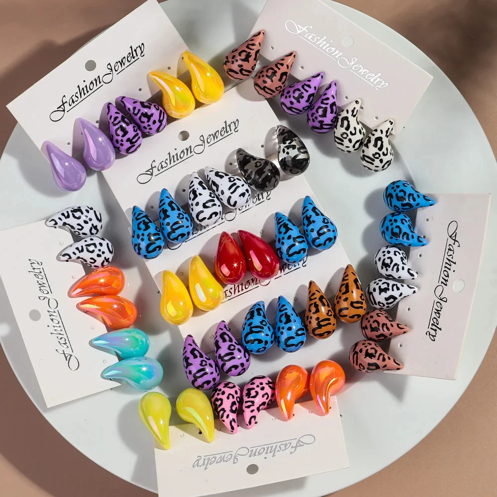 ليوبارد الاكريليك مكتنزة المسيل للدموع انخفاض الأقراط Dupes للنساء خمر قطرة قلادة القرط المجوهرات اليومية هدية خفيفة الوزن