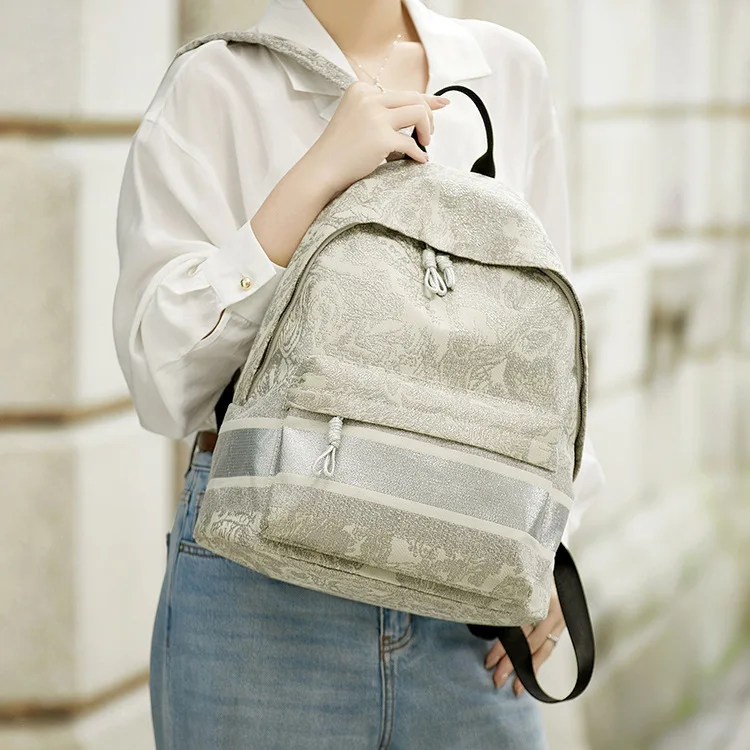 New Chinese style atmosphere canvas backpack female 2024 new literary large capacity commuter embroidery travel backpack