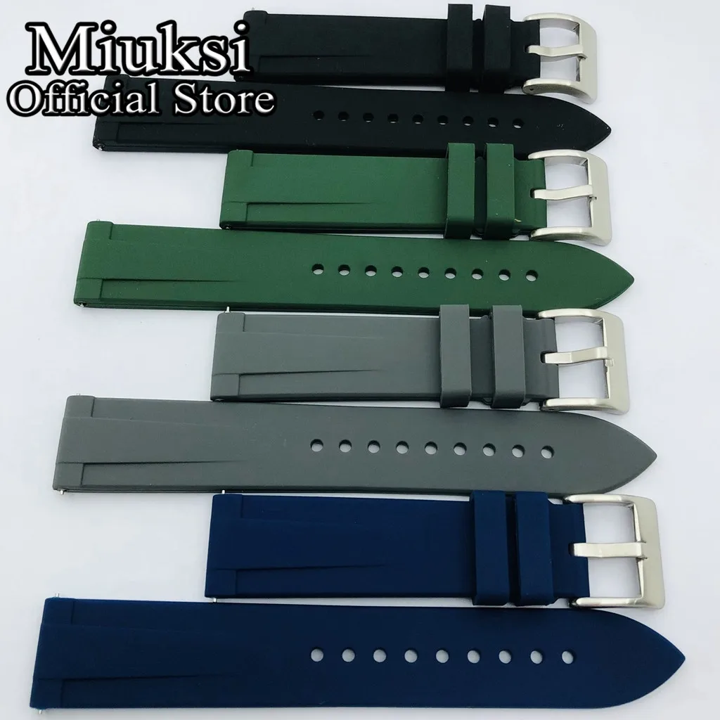 Miuksi 20mm black blue green gray rubber strap with stainless steel pin buckle