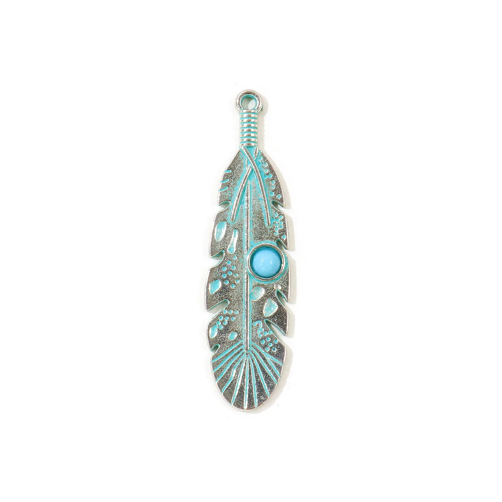 5 Stück Bohemian-Stil Anhänger Geometrisch Antiksilberfarben Grün Blau Patina Imitation Türkis Anhänger DIY Halskette Schmuck – Detail 8