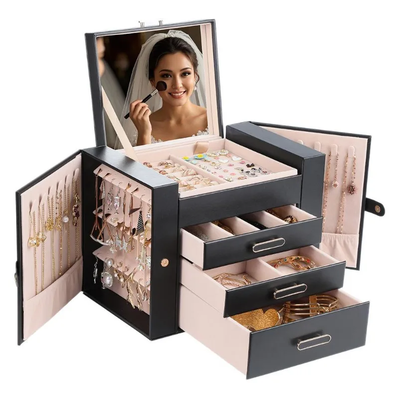 Multi-layer jewelry box, earrings, necklace, jewelry storage, jewelry box pu leather multi-functional storage box