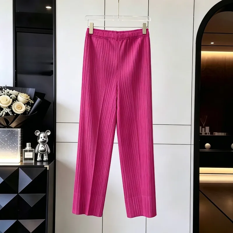 Pleated Tapered Pants 2026 Miyake New Simple Casual Fashion Elastic Waist Women's Straight Lightweight Nine-Point Pants