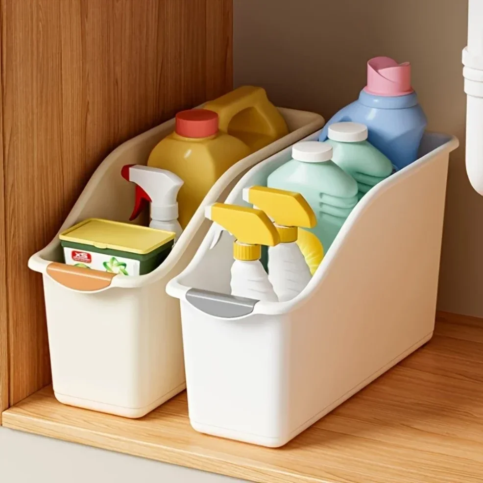 

2/4pcs Curved Plastic Storage Bins Set - Multipurpose Home Organization Boxes for Cleaning Supplies & Household Essentials