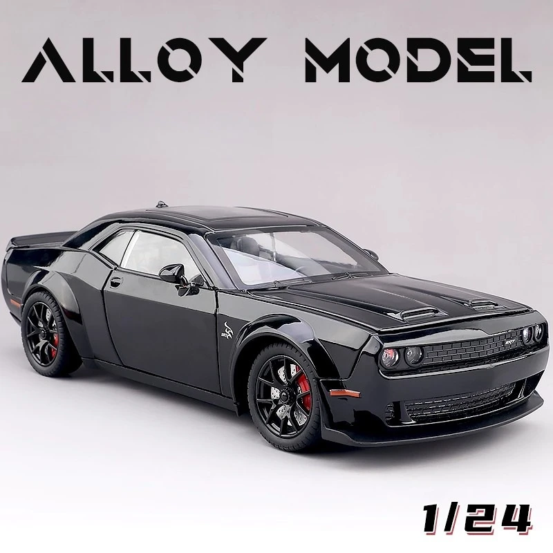 

1:24 Challenger Hellcat Muscle Sports Car, модель из сплава, литой под давлением металлический автомобиль, звук и свет, коллекционная детская игрушка, подарки