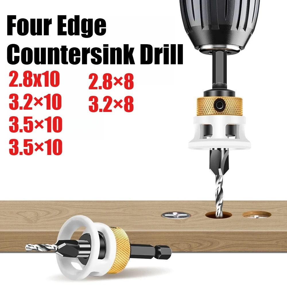 Woodworking Limit Four Edge Countersink Drill Alloy Drill Cone Drill Adjustable Depth Step Drill Screw Countersink Drill Bit