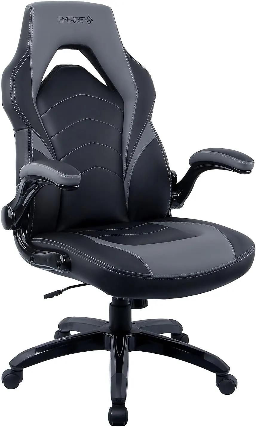 EVortex Bonded Leather Ergonomic Gaming Chair with Lumbar Support, High Back and Adjustable Lock, Black and Gray