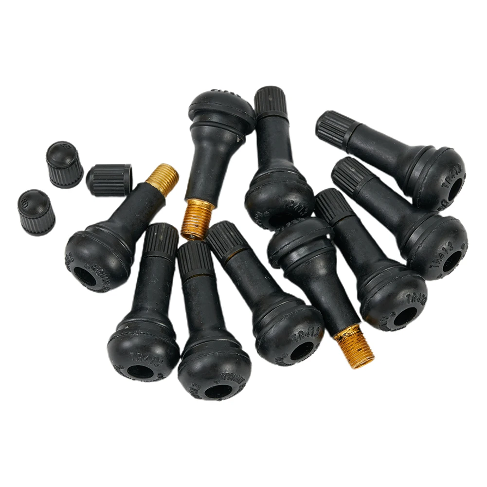 10Pcs TR413 Snap In Type Rubber Valve Tool Black Tubeless Tyre Valves Stems For Vacuum Tire Cars Length 4.5cm Top Diameter 2cm