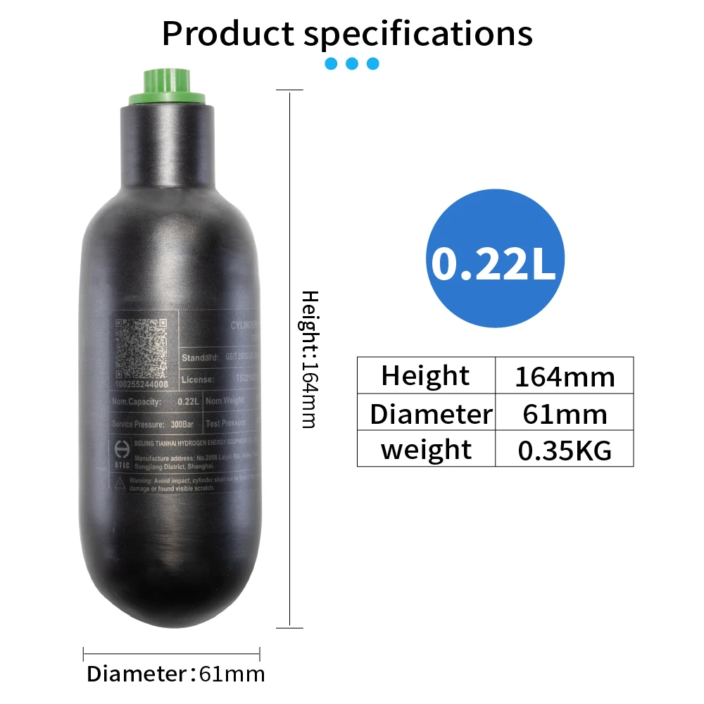 

4500PSI 300BAR 220cc Пескоструйный новый стиль Цилиндр из углеродного волокна Цилиндр для подводного плавания Бутылка HPA Резервуар высокого давления M18 * 1,5