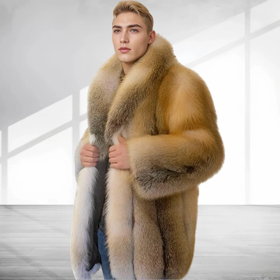 

Men Real Fur Coat Winter Genuine Fox Fur Coats Fashion Winter Jackets High Quality Golden Island Fox Outerwear