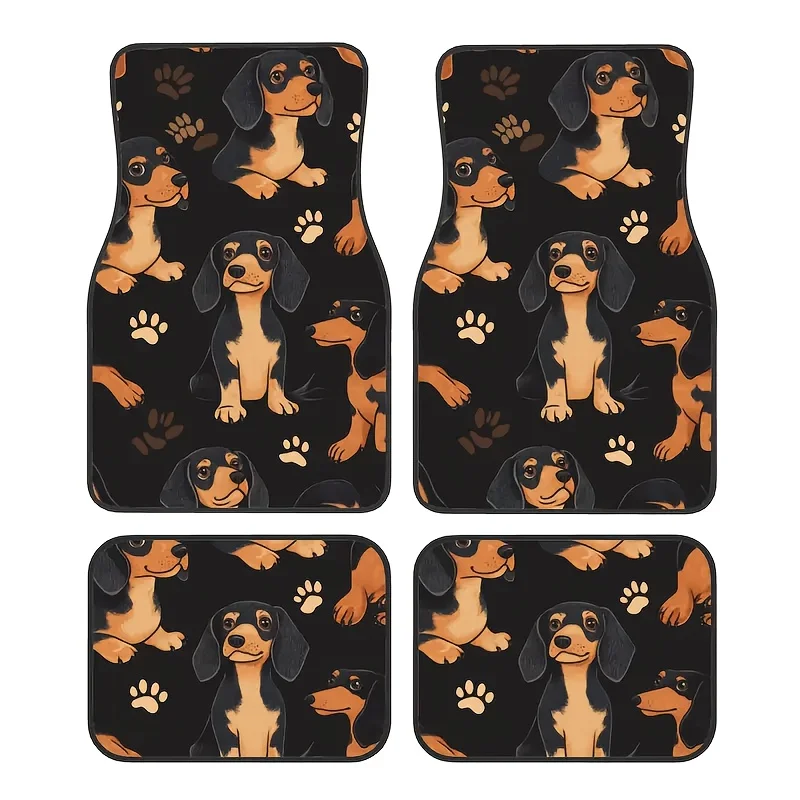 

4-Pack Dachshund Car Mats - Puppy Paw Print, Anti-Slip Polyester, Easy Clean, All Vehicles, Ideal Pet Lover Gift