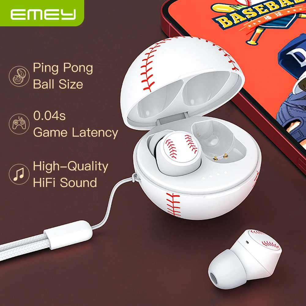 EMEY Sport TWS Bluetooth Wireless Earphone Noise Canceling BT 5.3 Waterproof Gaming Low Latency Headphones for Android IOS Phone