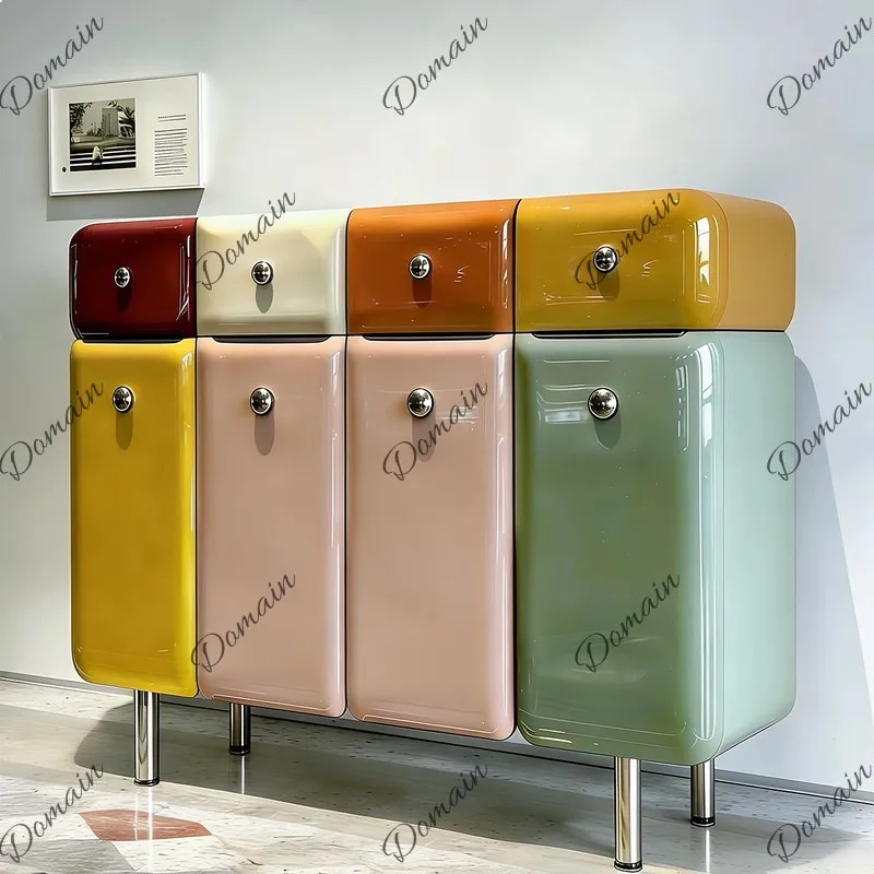 Multicolor Dopamine Art Geometric Shoe Cabinet Memphis Creative Storage Cabinet Pop Entryway Hall Tree Living Room Decor