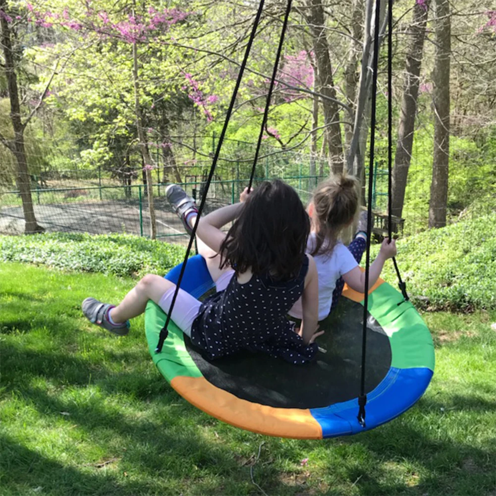 Altalena rotonda Capacità di peso 300 kg Disco volante Altalena per albero rotondo Set da gioco Oxford 900D con corde regolabili per bambini e adulti